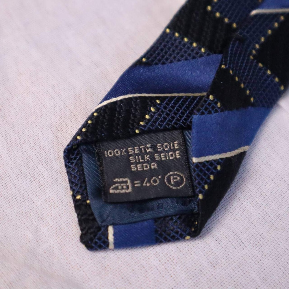 Ermenegildo Zegna Mens Silk Tie Navy Blue Geometric Striped Made in Italy Luxury - Picture 2 of 5